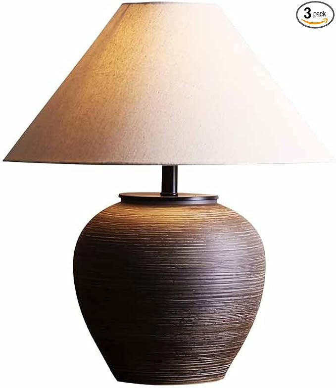 HUIBAOGONG 19.6'' Neutral Round Ceramic Table Lamp Rustic Retro Table Lamp Black Check Body with ... | Amazon (US)