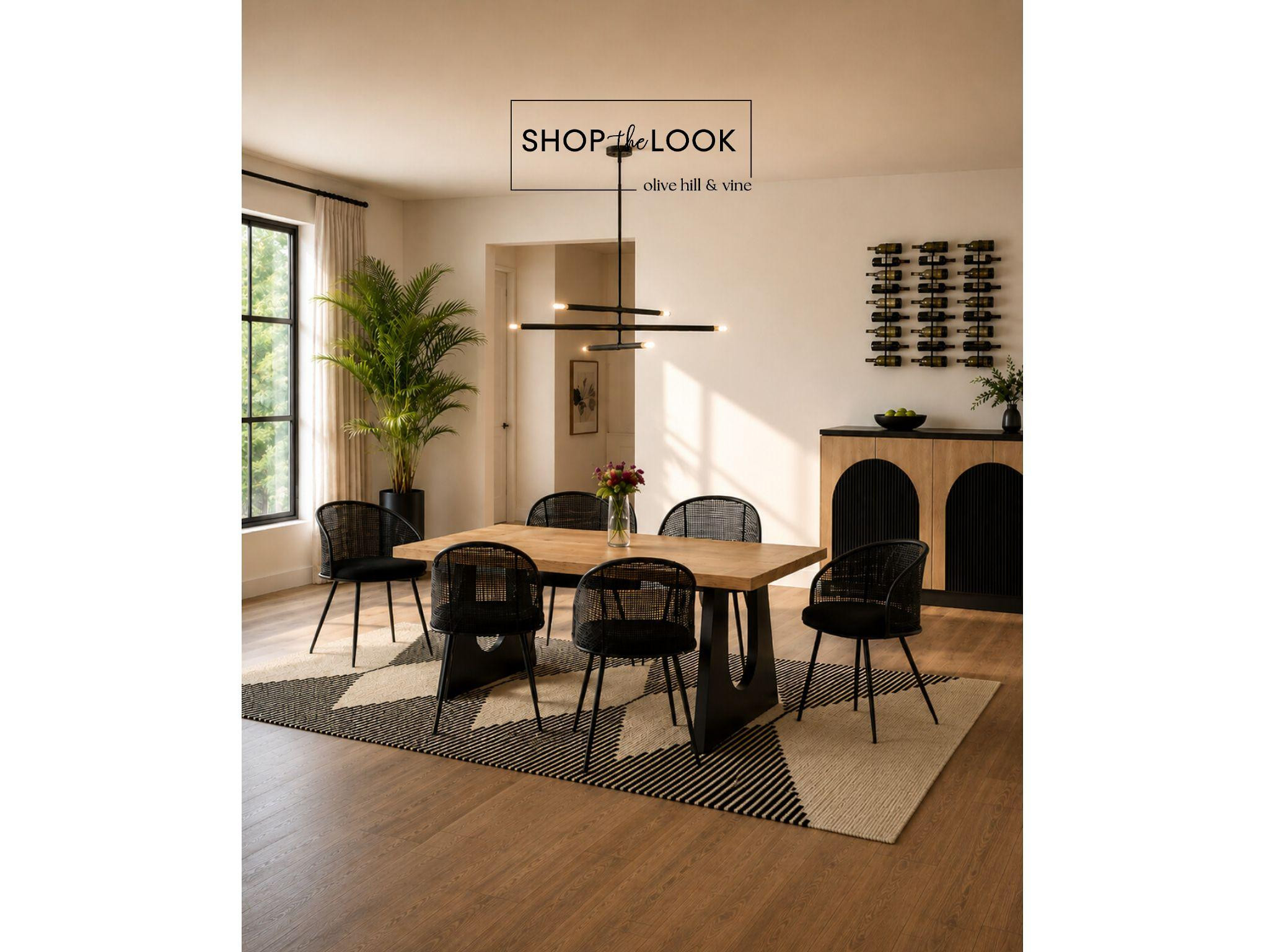 Warm wood tones, bold black accents and graphic pattern come together in a beautifully balanced space. Sculptural details, natural textures and modern lines give the finished room a polished, collected feel with plenty of personality.

#LTKHome
