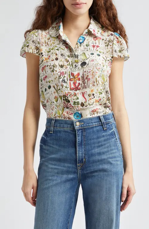 Alice + Olivia Joy Botanical Print Silk Button-Up Shirt in Jardin Des Plantes at Nordstrom, Size ... | Nordstrom