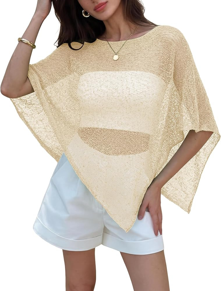 LOMON Womens Sheer Poncho Shrug Bolero Lightweight Knit Crochet Shrug Mesh Cover Up Summer 2026 | Amazon (US)