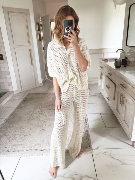 Free People vibes with this $28 camp shirt  and wide leg pants, wearing a medium in both in off-white 

#LTKover40 #LTKfindsunder50 #LTKswim