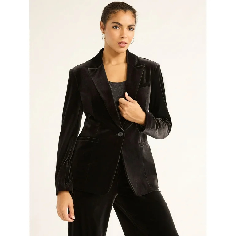 Sofia Jeans Women's Velvet Single Breasted Blazer, Sizes XS-XXXL - Walmart.com | Walmart (US)