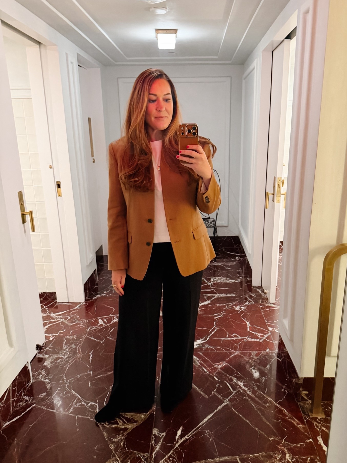 Always the comfiest smoothing black pants when I travel and have long work days. With a tummy control panel and stretch that feels like yoga pants. These are my favorite!

Black wide leg pants- large
White t-shirt- large
Camel wool blazer- 10

#LTKMidsize #LTKWorkwear #LTKTravel