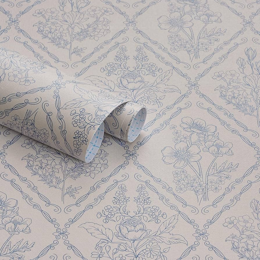 Kitico Peel and Stick Wallpaper Vintage Boho Wallpaper Blue and Beige Contact Paper Floral Remova... | Amazon (US)
