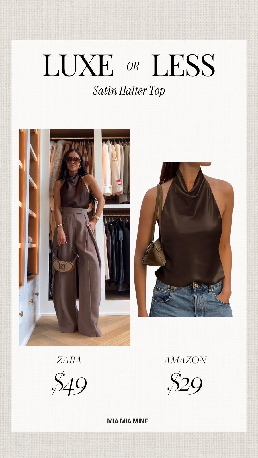 Luxe or less / save or splurge pieces in my wardrobe 
Zara satin halter top
Amazon satin halter top

#LTKOver40 #LTKPetite #LTKootd