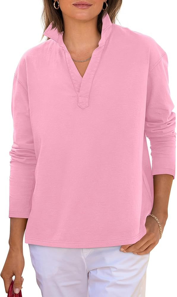 ANRABESS Women V Neck Polo Shirts Casual Loose Long Sleeve Collared Top 2024 Trendy Fall Spring W... | Amazon (US)