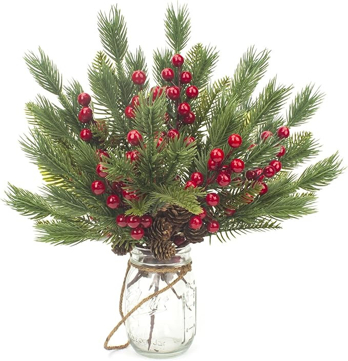 Grunyia 10 Pcs Artificial Pine Cone Picks and Red Berry Mini Artificial Pine Tree for Christmas P... | Amazon (US)