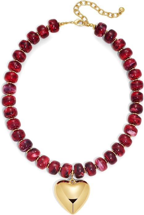 WOWORAMA Chunky Heart Necklaces for Women Colorful Resin Beaded Choker Necklace Gold Puffy Heart ... | Amazon (US)