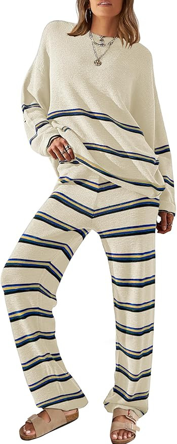Yeokou Womens Striped Sweater Sets 2 Piece Fall Outfits Lounge Sets Casual Knit Sweatsuits Tracks... | Amazon (US)