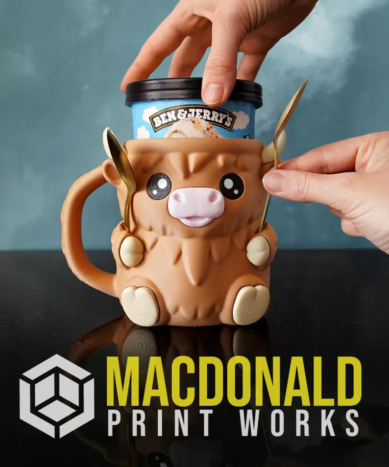 Ferdinand Highland Cow Ice Cream Pint Holder – 3D Printed With Spoon Slots & Snack Drawer | Cut... | Etsy (US)