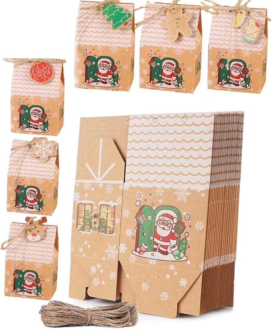 Amazon.com: 24PCS Christmas Gift Bags Cookie Boxes, Christmas gift Goody Boxes, Creative sticker ... | Amazon (US)