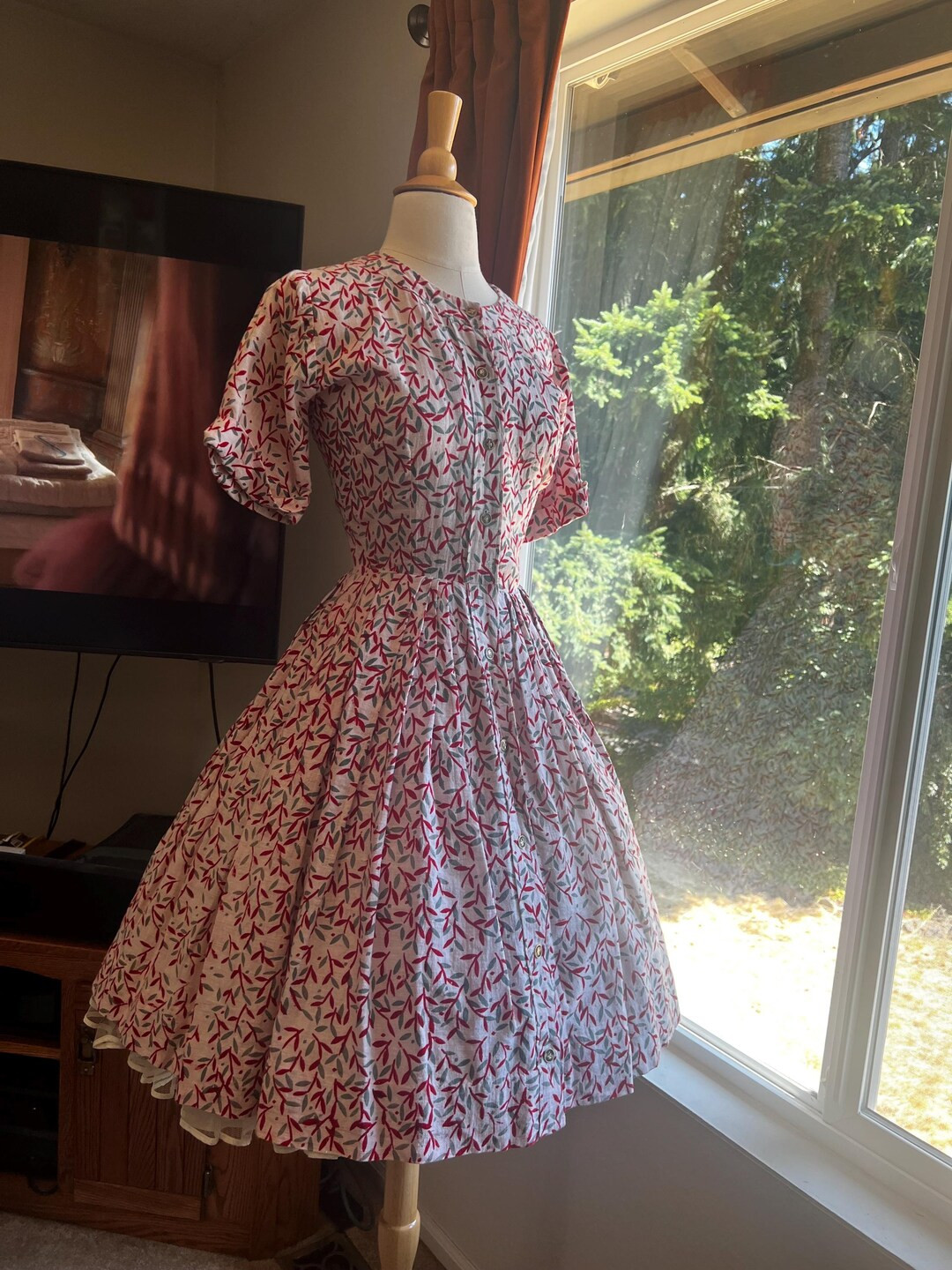 1950s Pink Dress, 1950s Floral Dress, 1950s Red Dress, 1950s Small Dress, 1950s Dress 27 Waist, 1... | Etsy (US)