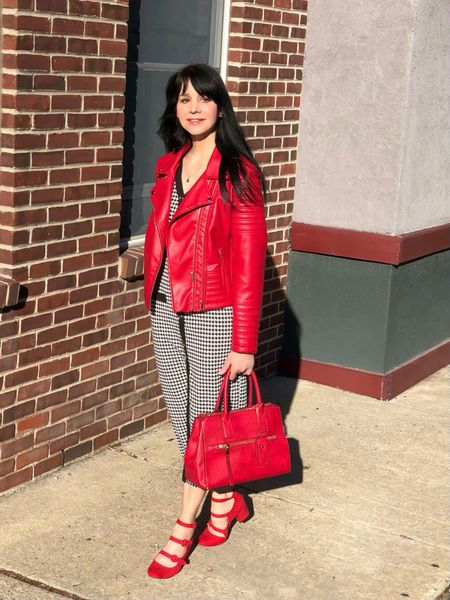 Always love adding a little edge to classic or pretty styles! A red leather moto jacket does just that!