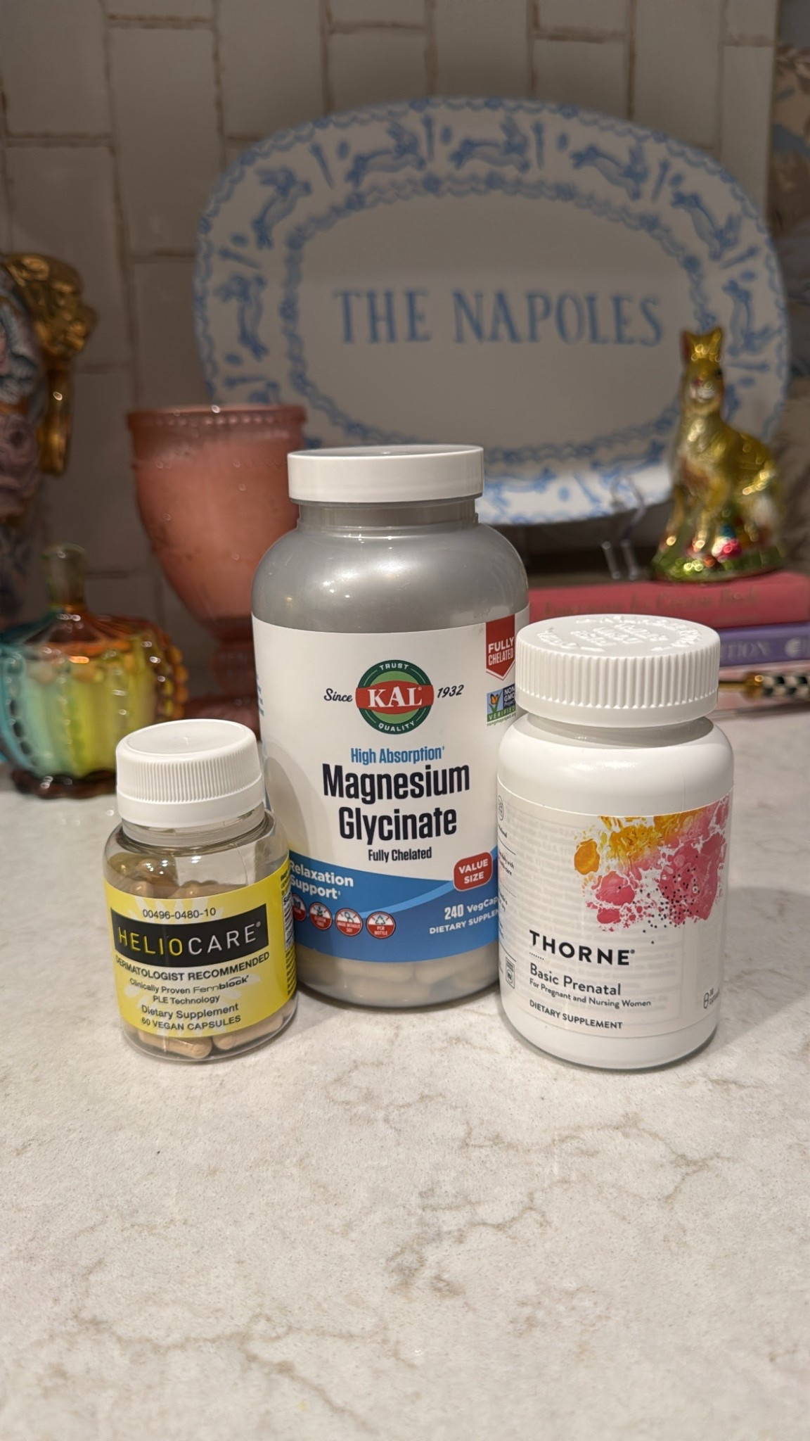 Nighttime ritual. I take at least one hour before bed if not a little earlier. 💊🛌😴🧴🧖🏻‍♀️
1 capsule heliocsre for skin: melasma, anti-aging, protection against free radicals
2 capsules magnesium: promotes relaxation and healthy sleep. Can take up to 4. 
1 cap thorne prenatal: treat as a daily multivitamin. The folate is already in the form of folate vs most vitamins have folic acid and the body can’t convert it to folate well…look up the science behind if you want but this is one of the few that have an appropriate dose of folate and in the correct form! 

#LTKselfcare #LTKstorytime #LTKdayinmylife