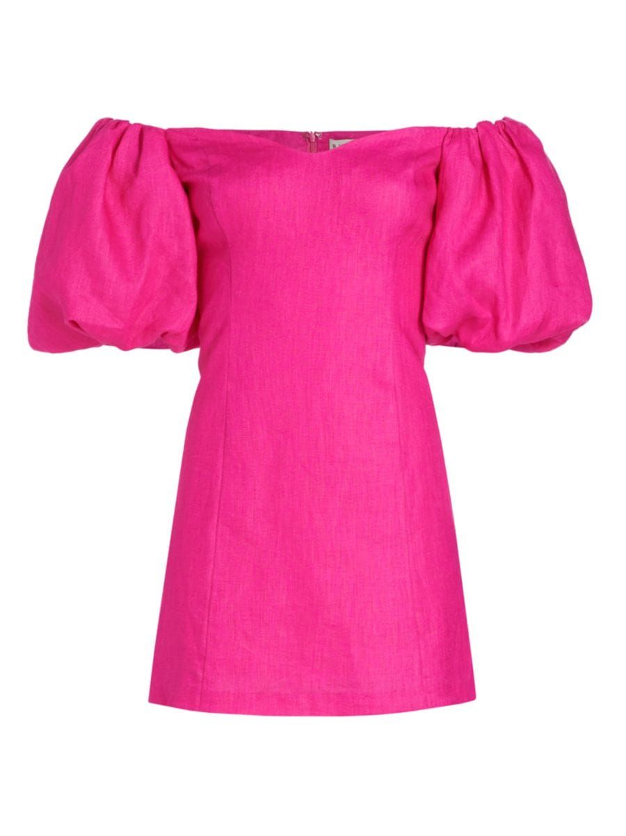 Shop Rhode Dali Linen Off-The-Shoulder Minidress | Saks Fifth Avenue | Saks Fifth Avenue