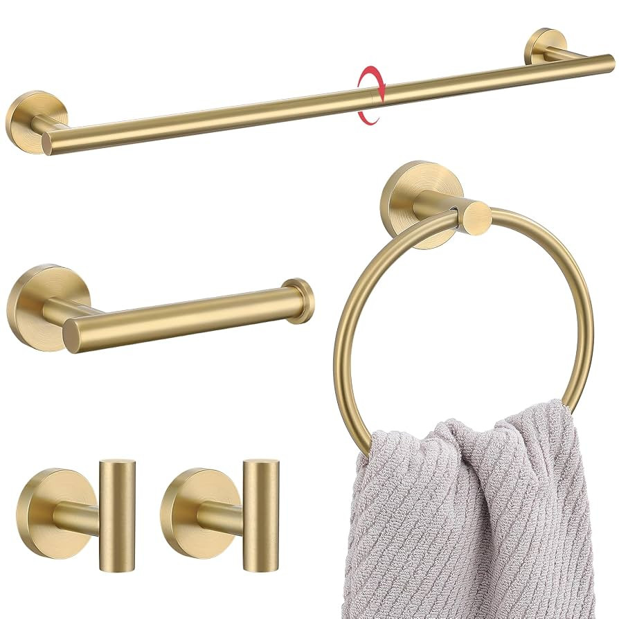 Lairuier Bathroom Towel Holder Set, 5-Piece Towel Bar Set Brushed Gold Steel Wall Mounted Bathroo... | Amazon (US)