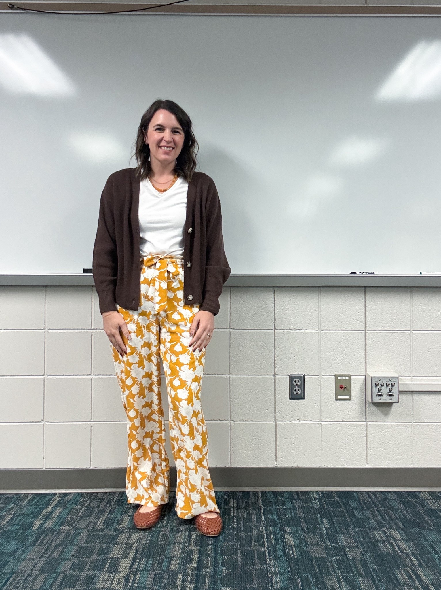 I was so excited to find this brown cardigan. Chocolate brown is one of my favorite neutrals. 

I’m on a small in the cardigan. It’s oversized, so you may want to size down  