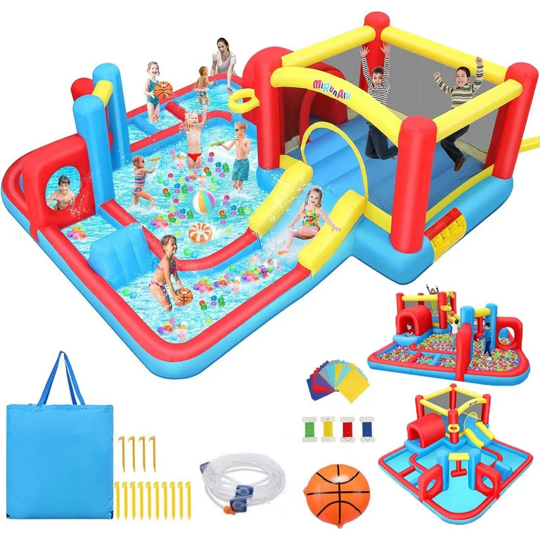 Adnoom Inflatable Water Slide with Large Splash Pool, Kids Bounce House w/Slide,Obstacles,Climbin... | Walmart (US)