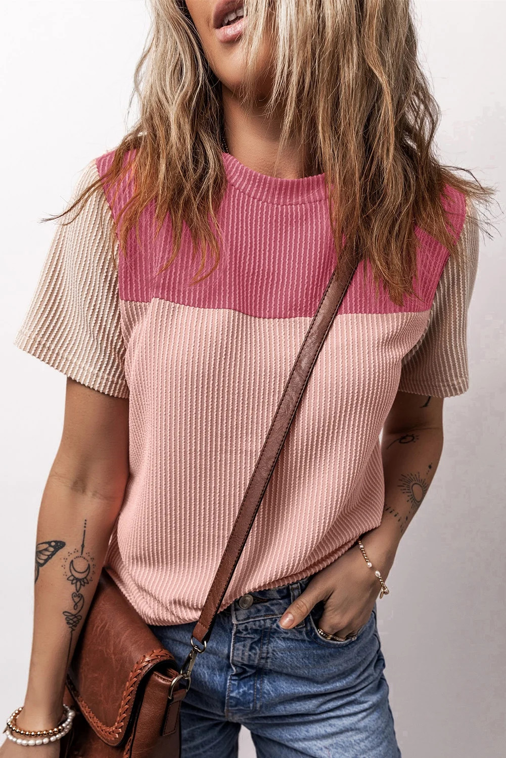 Casuashion Vibrant Pink Colorblock Tee - Soft Ribbed, Stylish Fit, All Sizes! | Walmart (US)