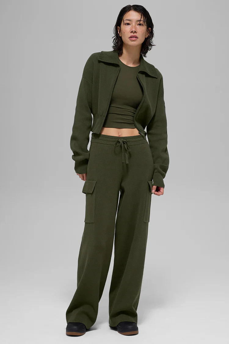 Scholar Knit Cropped Full Zip Jacket | Alo Yoga (US)