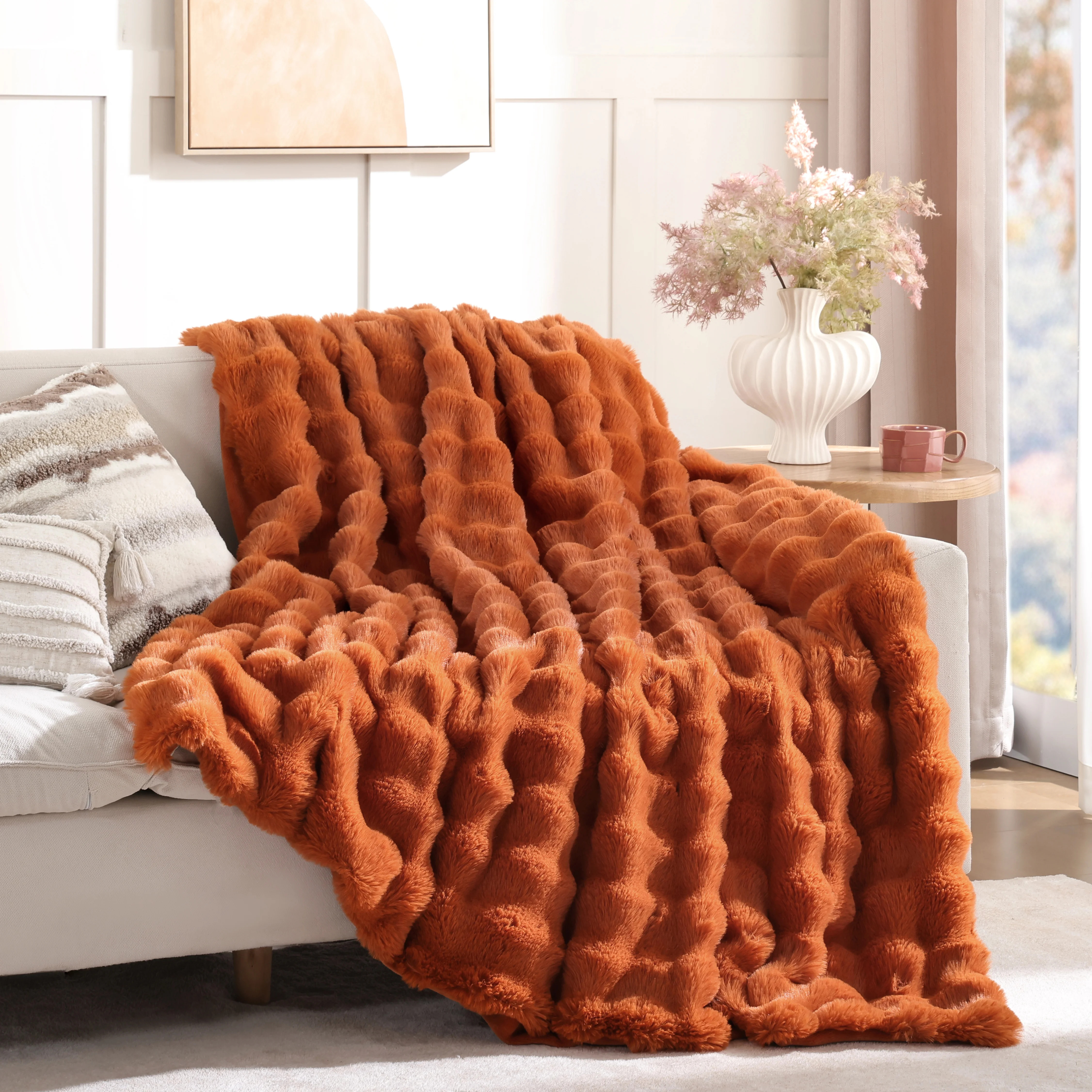 Smoofy Rabbit Fleece Throw Blanket For Couch - Cozy Soft Plush Luxury Thick Winter Fuzzy Comfy Bubble Blanket | Wayfair North America