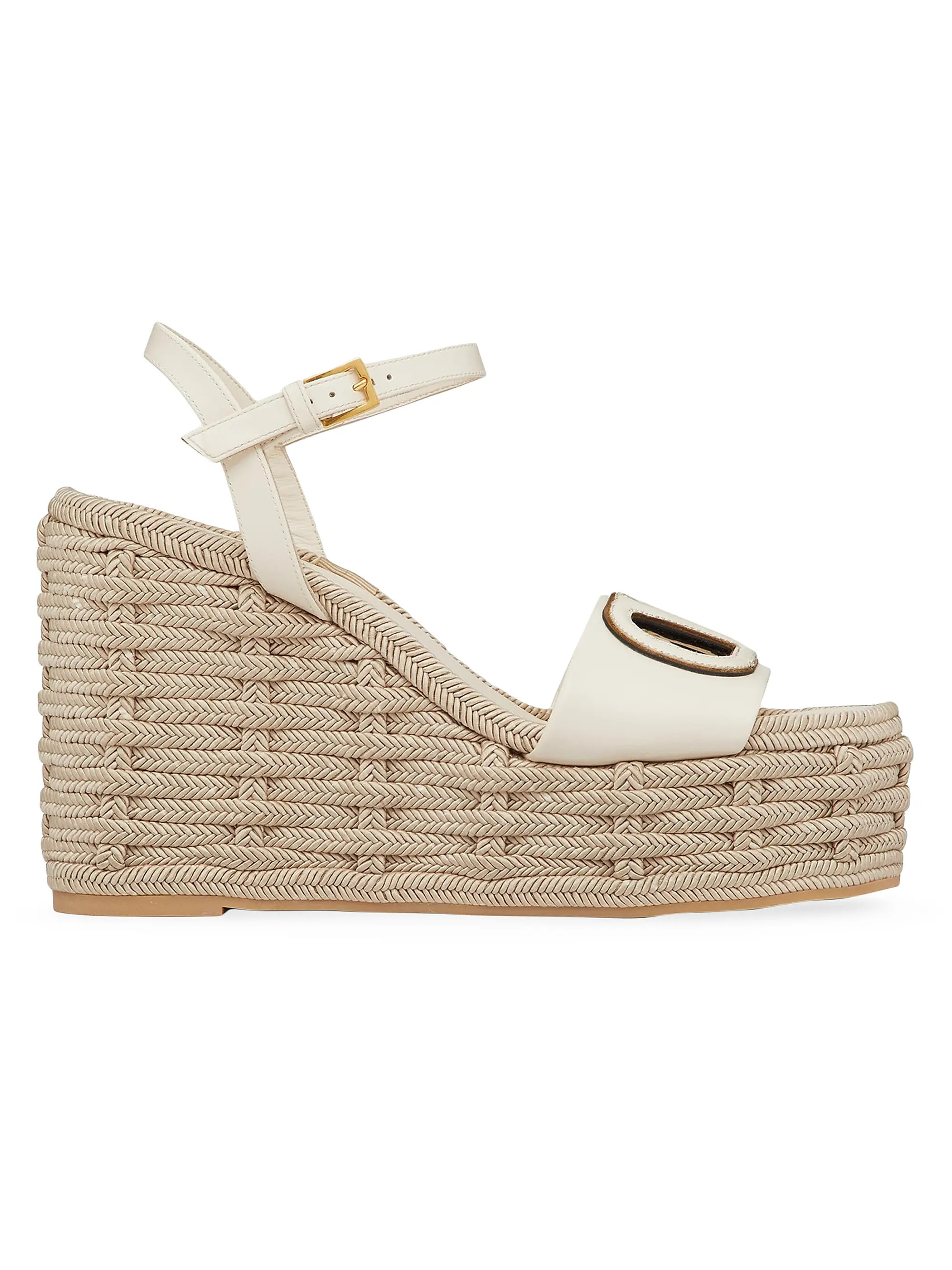 VLogo Calfskin Cut-Out Wedge Sandals 110 MM | Saks Fifth Avenue