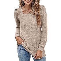 Amazon.com: Fall Sweatshirts for Women Puff Sleeve Tunic Tops for Leggings Christmas Vacation Sweate | Amazon (US)