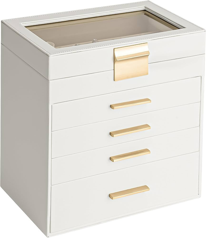 Somduy Jewelry Box, 5 Layers Jewelry Storage Display Box with Glass Lid for Women, 4 Drawers,Larg... | Amazon (US)