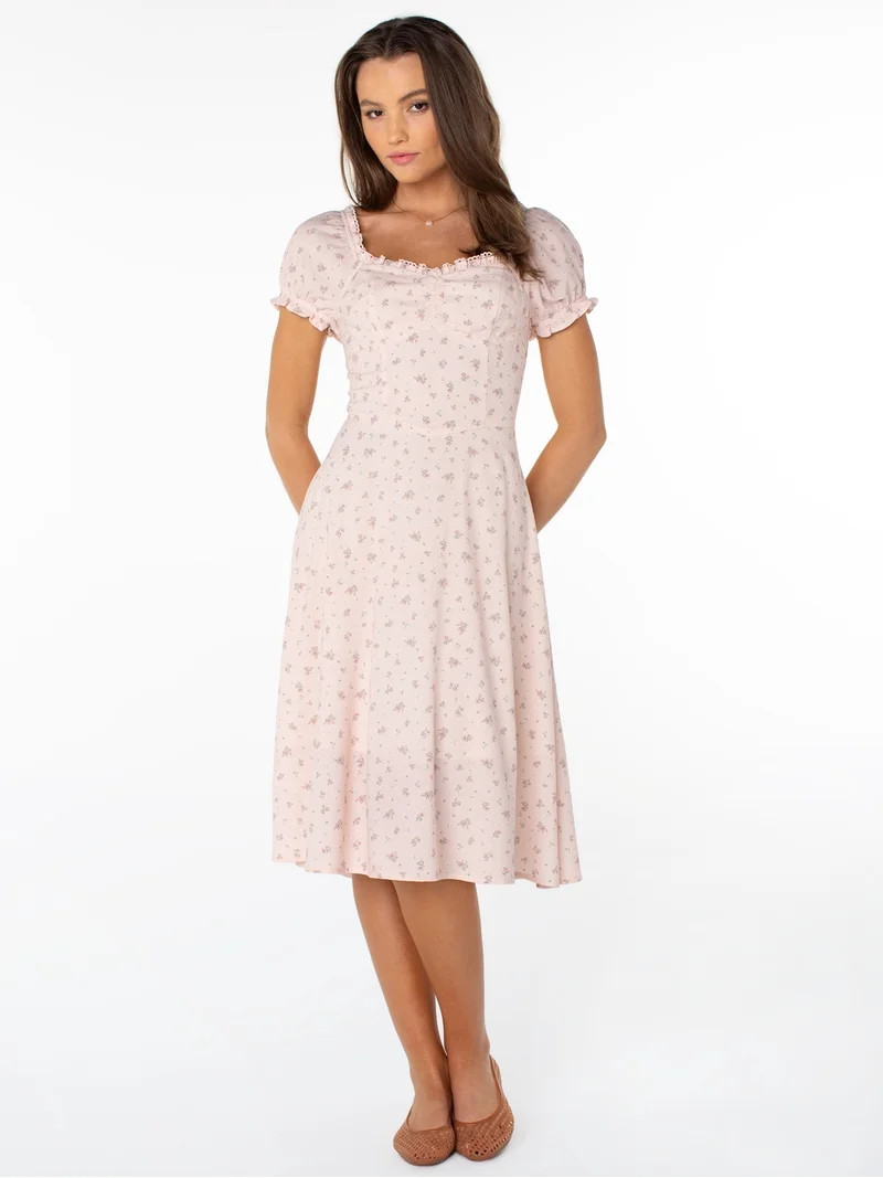 Celebrity Pink Women's and Women's Plus Puff Sleeve Midi Dress, Sizes XS-4X | Walmart (US)