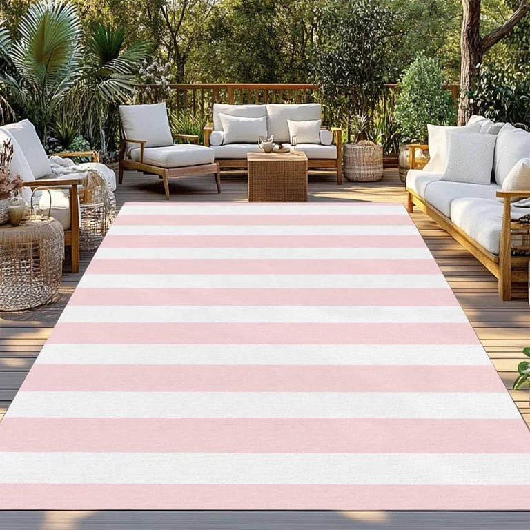 4' x 6' Outdoor Rug, Pink Striped Outdoor Washable Rug Large Floor Carpet, Modern Farmhouse Pink ... | Walmart (US)