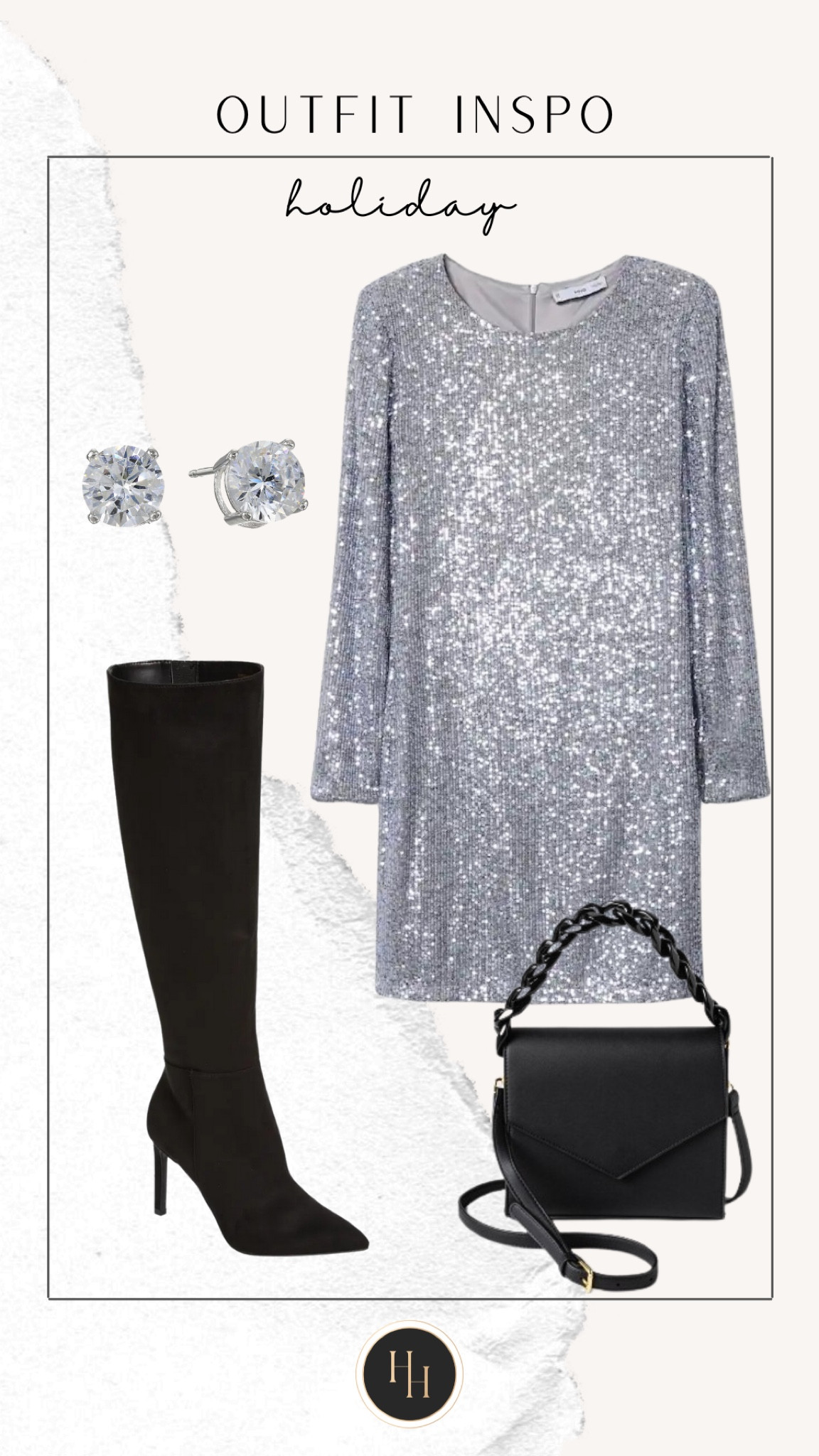 OUTFIT INSPO
holiday! 

Party style, holiday style, style tip, dress, sparkle, glam, luxe, boots, earrings, handbag 

#LTKSeasonal #LTKHoliday #LTKstyletip