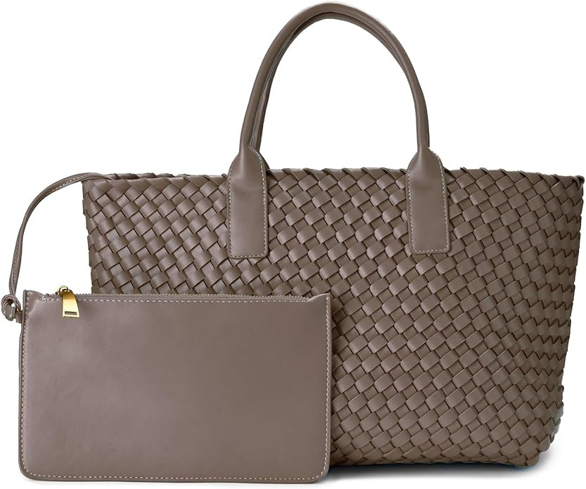 Woven leather tote bag for women, Large woven tote handbag, laptop tote, woven leather beach purs... | Amazon (US)