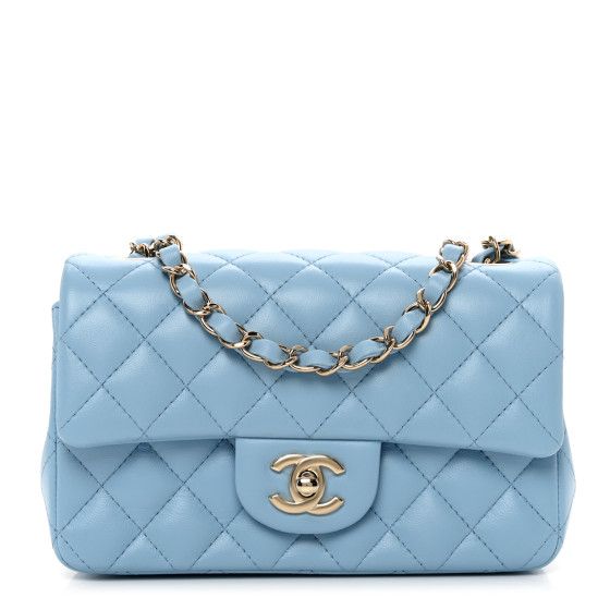 Lambskin Quilted Mini Rectangular Flap Light Blue | FASHIONPHILE (US)