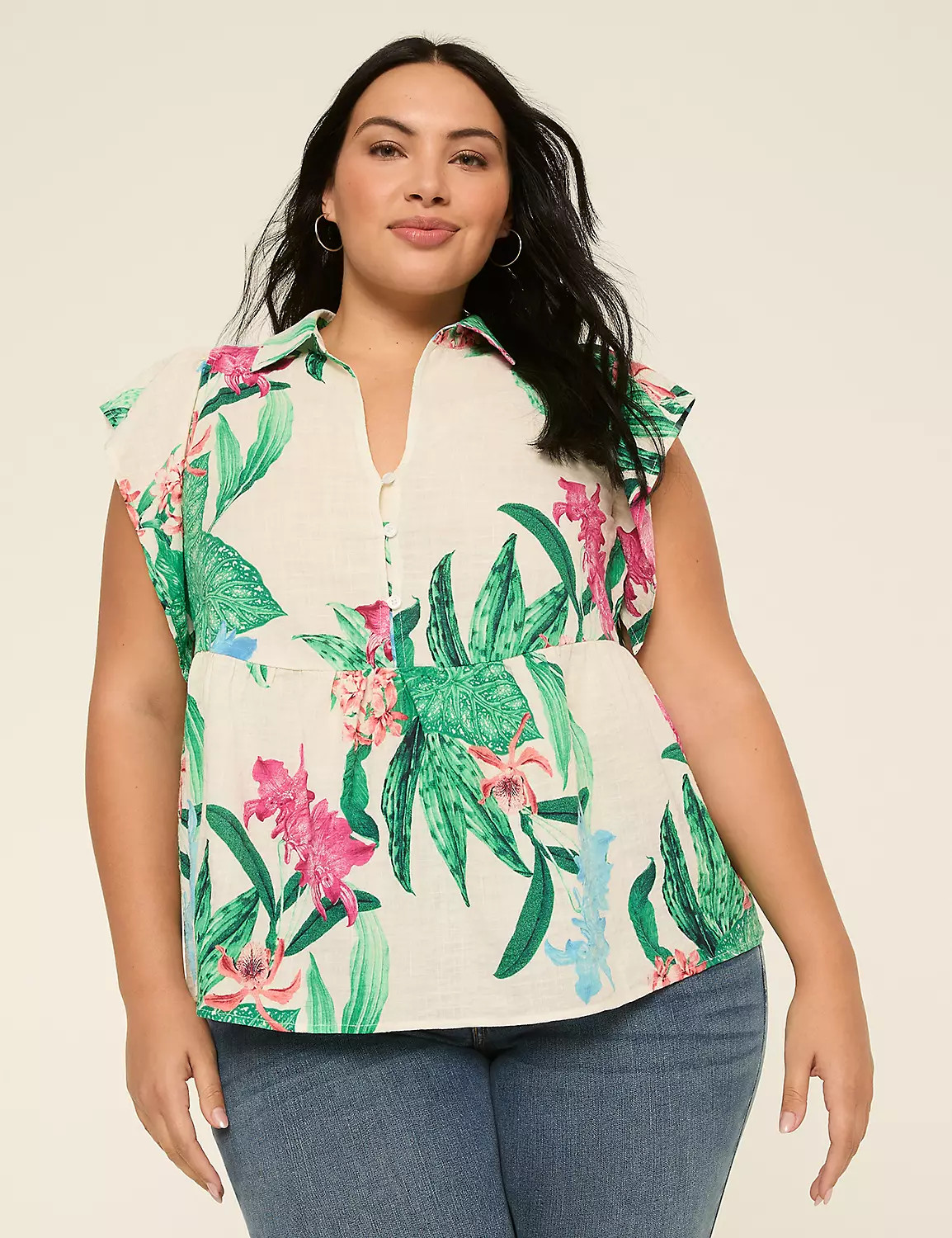 Flutter-Sleeve Babydoll Top | Lane Bryant (US)