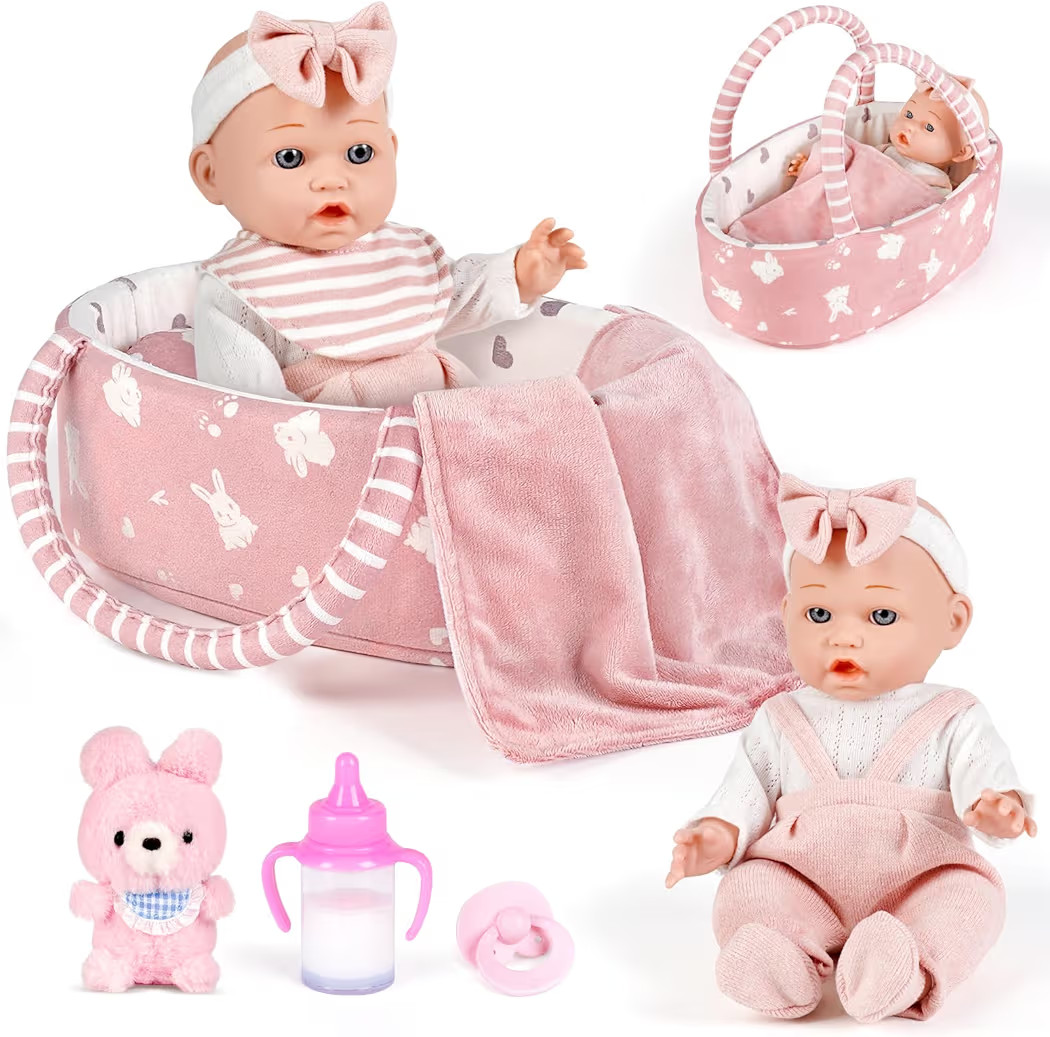 Dreamon 12'' Baby Doll Playset with Carrier Bassinet Bed, 11PCS Baby Doll Accessories Includes Pa... | Amazon (US)