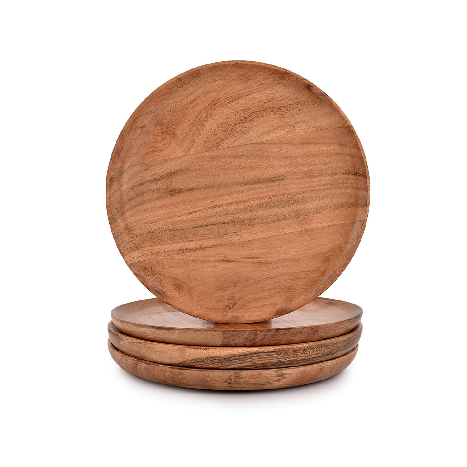 NIRMAN Acacia Wood Dinner Plates Set of 4 for Dishes Snack, Dessert Natural Wood Plates Serving D... | Amazon (US)