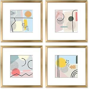 ArtbyHannah 12x12 Inch 4 Pack Gold Picture Frames Display Pictures 8x8 with Mat,Collage Set For G... | Amazon (US)