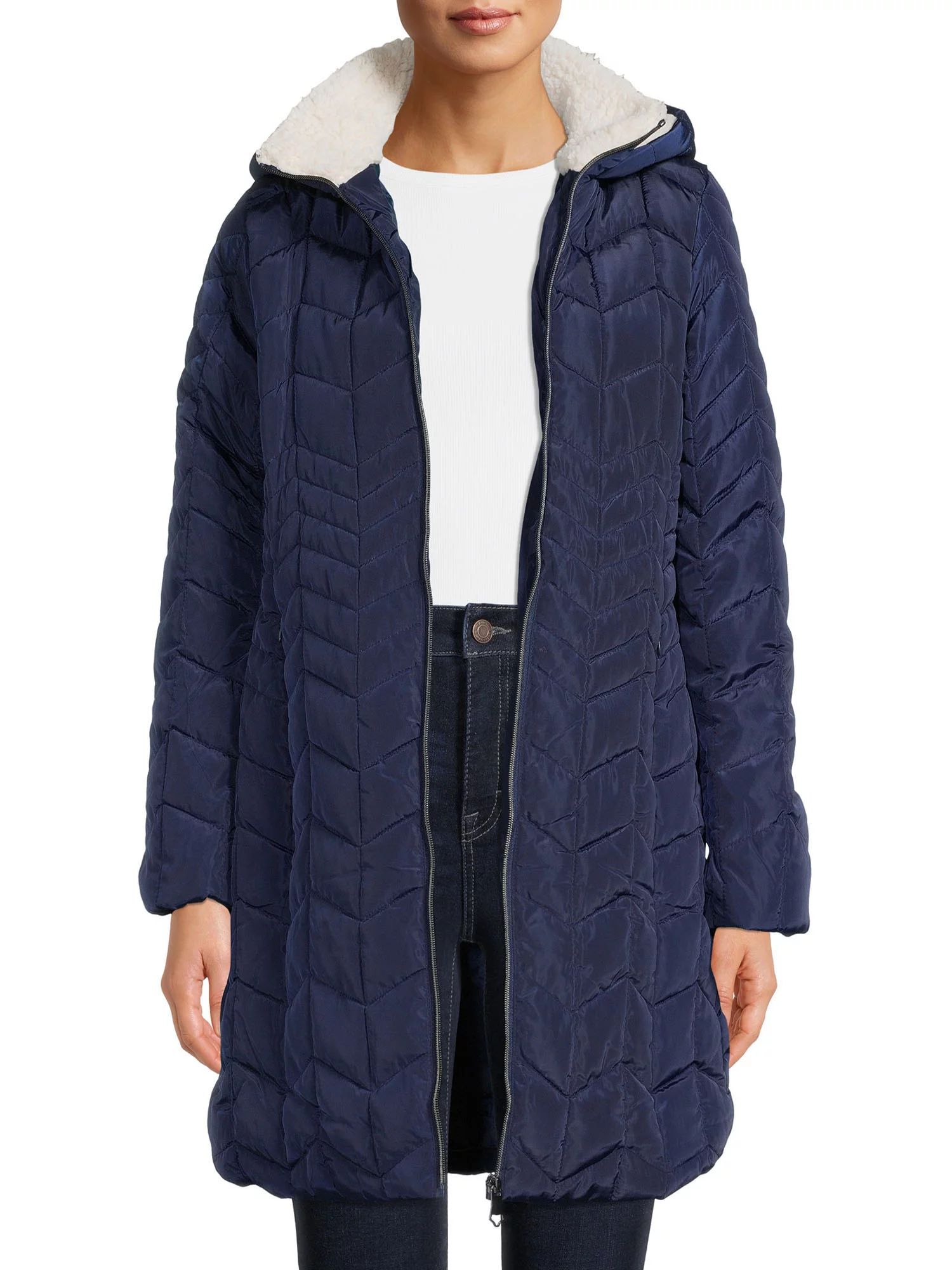 Big Chill Women's Faux Sherpa Hood Puffer Coat | Walmart (US)