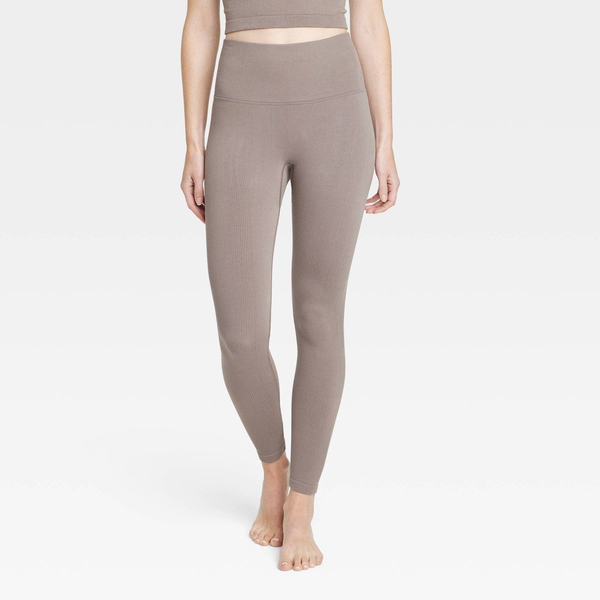 Women's Seamless High-Rise Rib Leggings - All In Motion™ Taupe XS | Target
