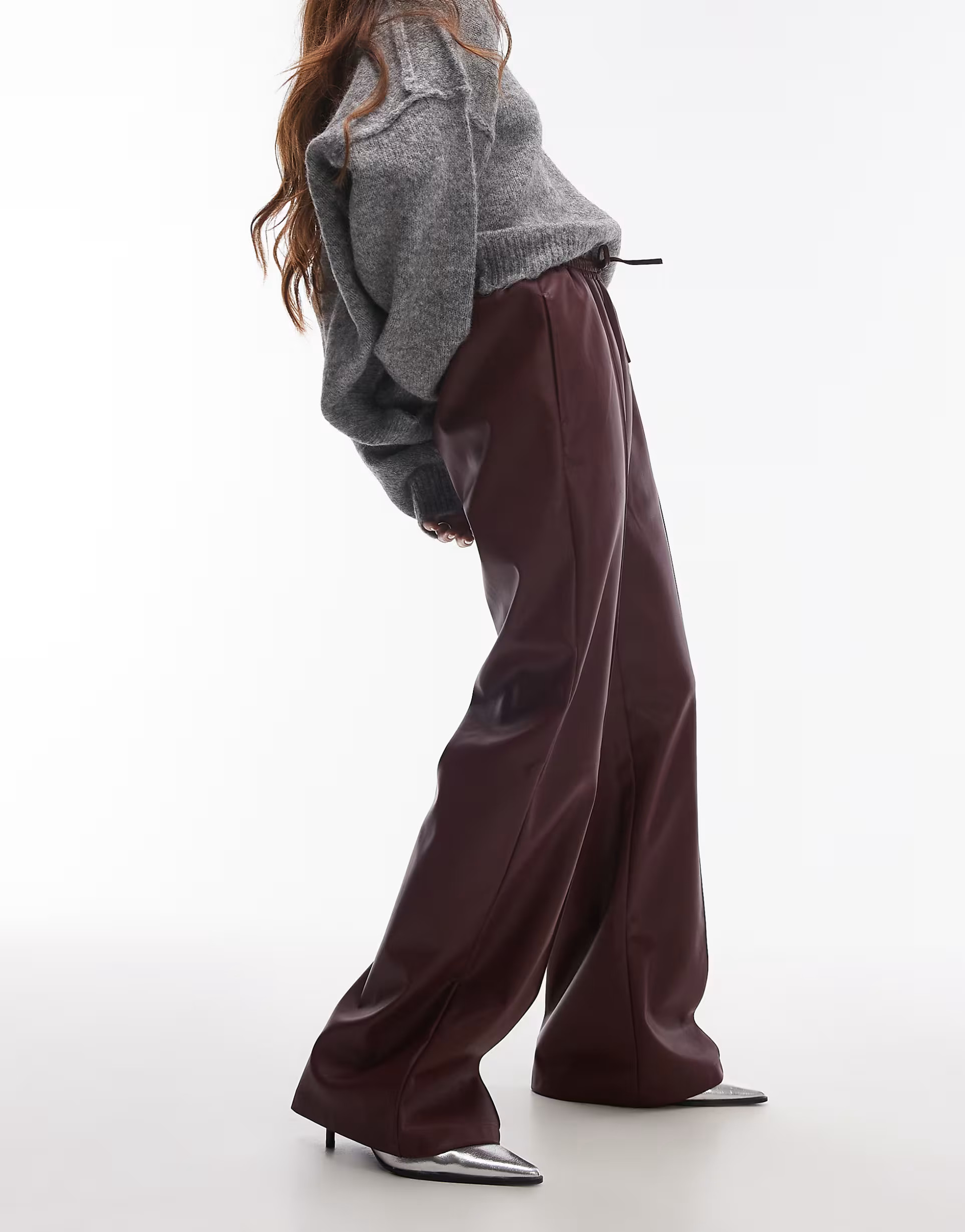 Topshop faux leather jogger in burgundy | ASOS | ASOS (Global)