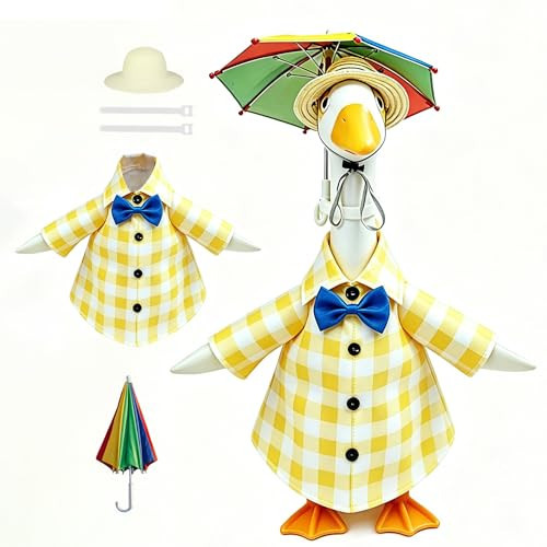 Aredgls Porch Goose Raincoat Outfit, Fits Large 23 inch Statue Fun Lawn Goose Clothes Decoration for Spring Summer Fall Patio Garden Porch Yard Display (Yellow Plaid) | Amazon (US)