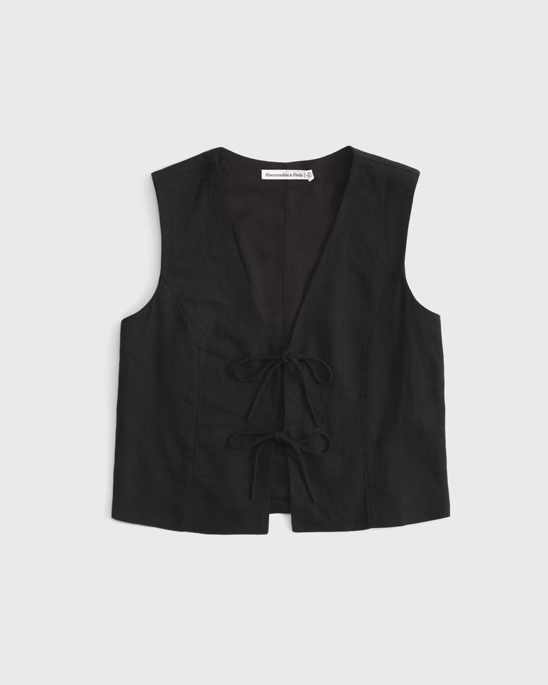 Tie-Front Linen-Blend Vest | Abercrombie & Fitch (US)
