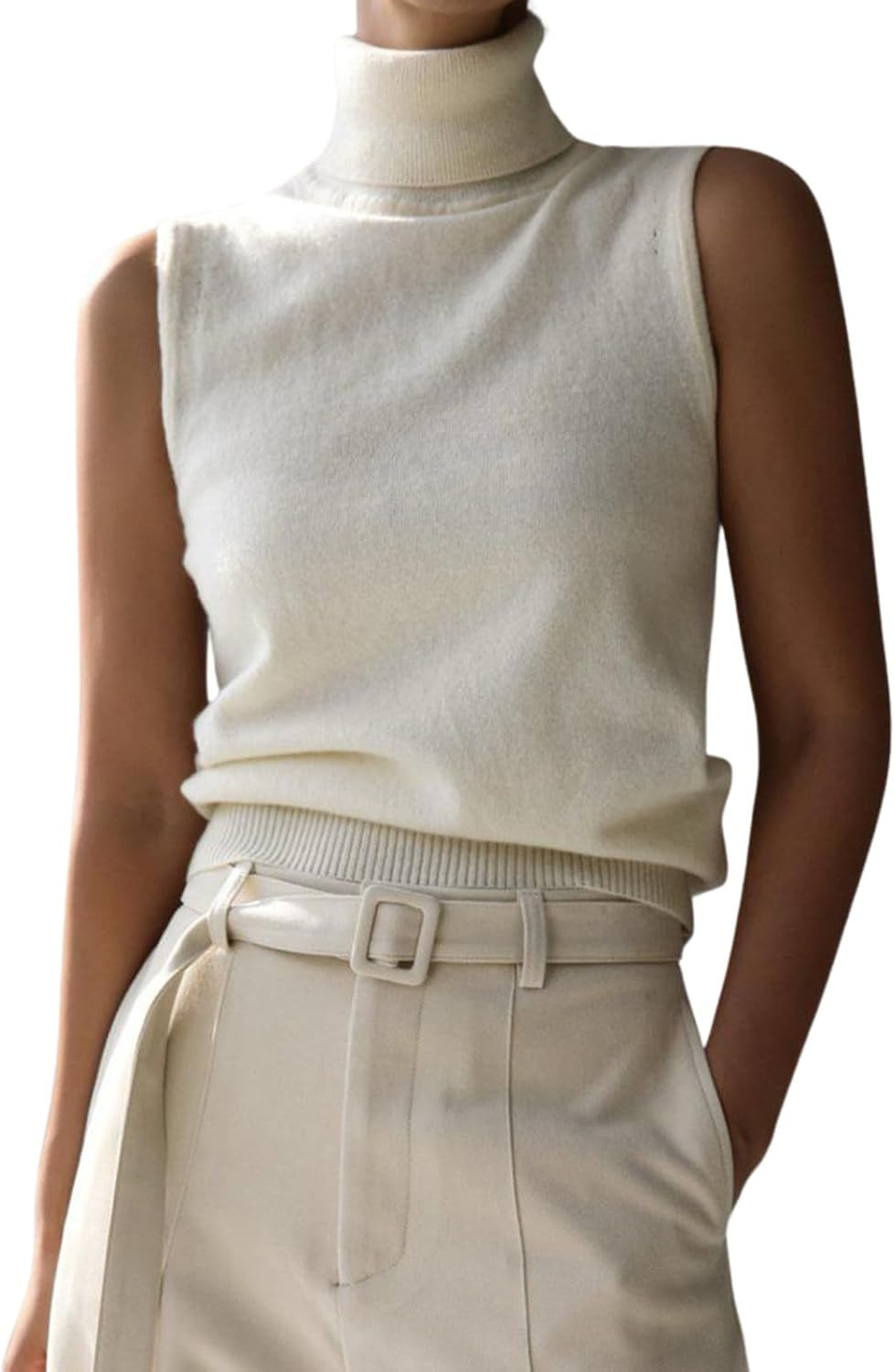 Women Elegant Turtleneck Sweater Vest Fall Trendy Casual Solid Sleeveless High Neck Knit Pullover Tank Top | Amazon (US)