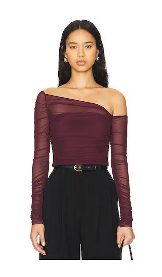 Shauna Asymetric Mesh Top in Merlot | Revolve Clothing (Global)