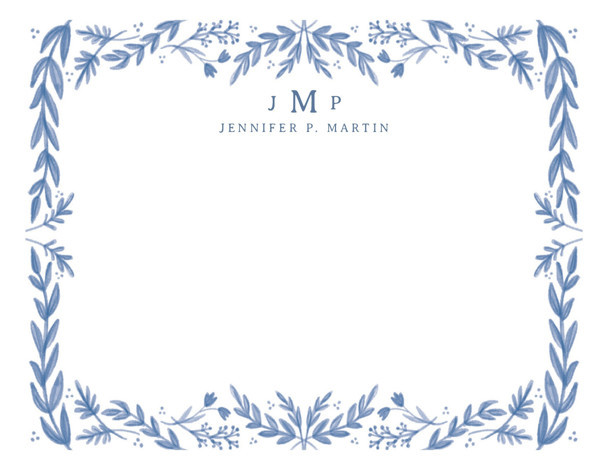 "Framed in Floral" - Customizable Personalized Stationery in Blue by Heather Cairl. | Minted
