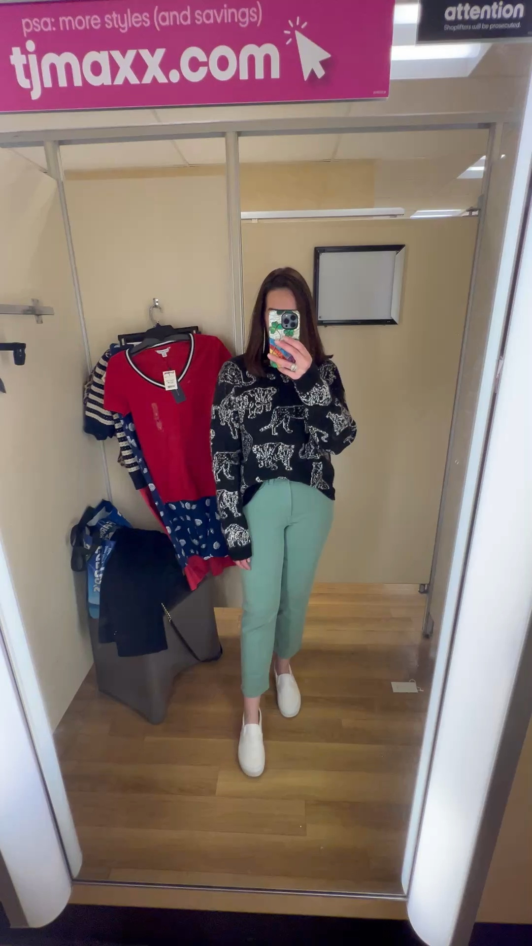 Black leopard sweater (s). Mint green jeans (27). White slip on sneakers (8.5). #sweater #blacksweater #leopardsweater #jeans #mintgreenjeans #sneakers #whitesneakers #sliponsneakers #springoutfit 
spring outfits 2026 @tjmaxx @DSW 

#LTKootd #LTKSeasonal