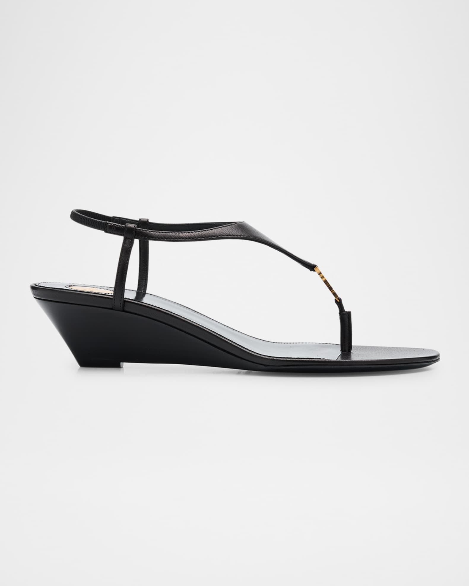 Saint Laurent Cassandra Leather YSL Wedge Sandals | Neiman Marcus