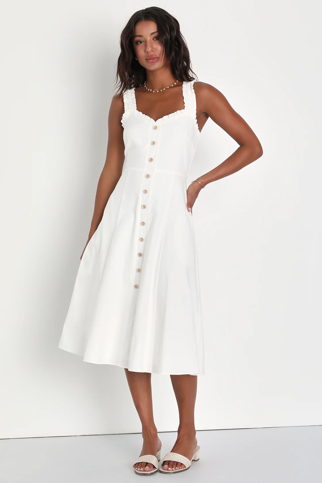 Italian Romance White Ruffled A-Line Midi Dress With Pockets | Lulus (US)