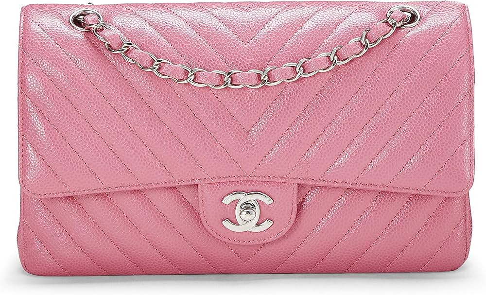 Amazon.com: Chanel, Pre-Loved Pink Chevron Caviar Classic Double Flap Medium, Pink : Luxury Store... | Amazon (US)