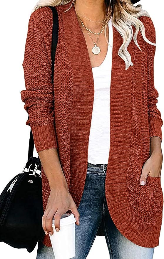 ZESICA Women's Long Sleeve Open Front Casual Lightweight Soft Knit Cardigan Sweater Outerwear | Amazon (US)